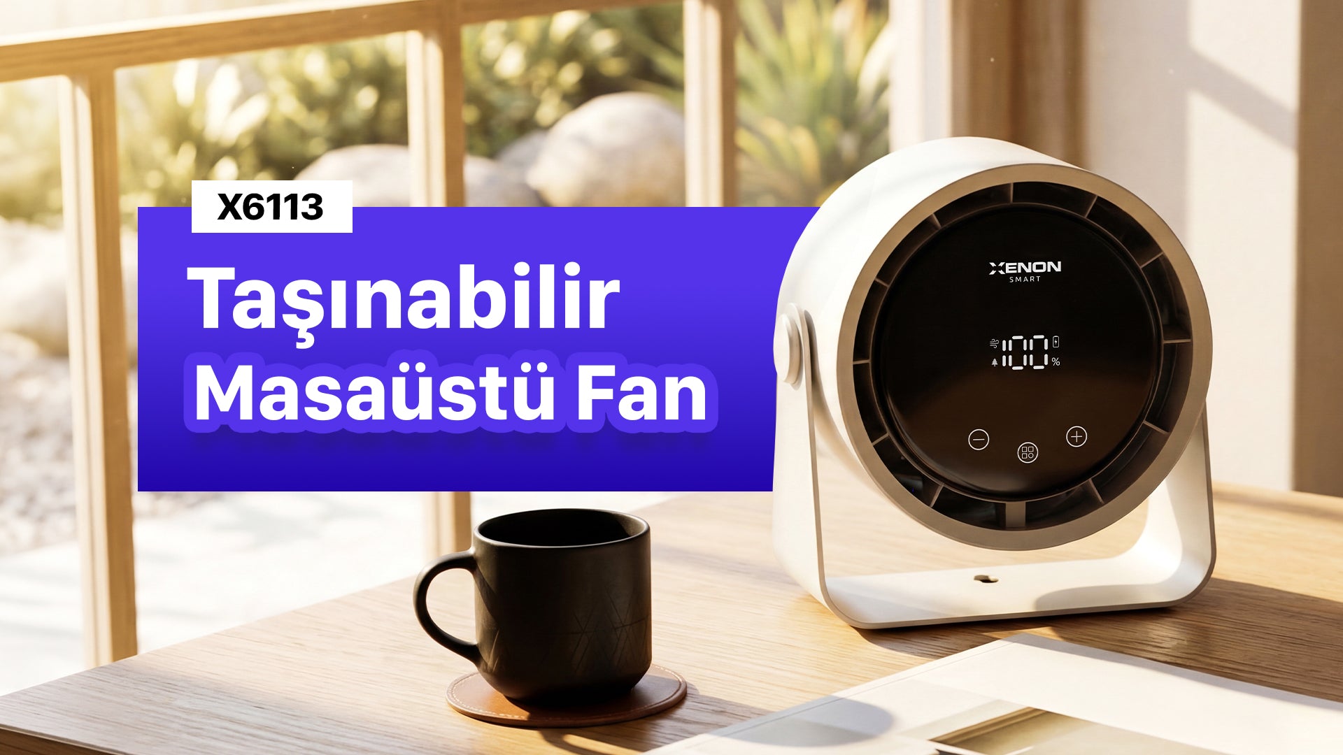 Videoyu yükle: Taşınabilir Masaüstü Fanı | 100 Kademe Kontrol, Şarjlı, Dokunmatik Ekran, 2000mAh, USB-C (X6113)