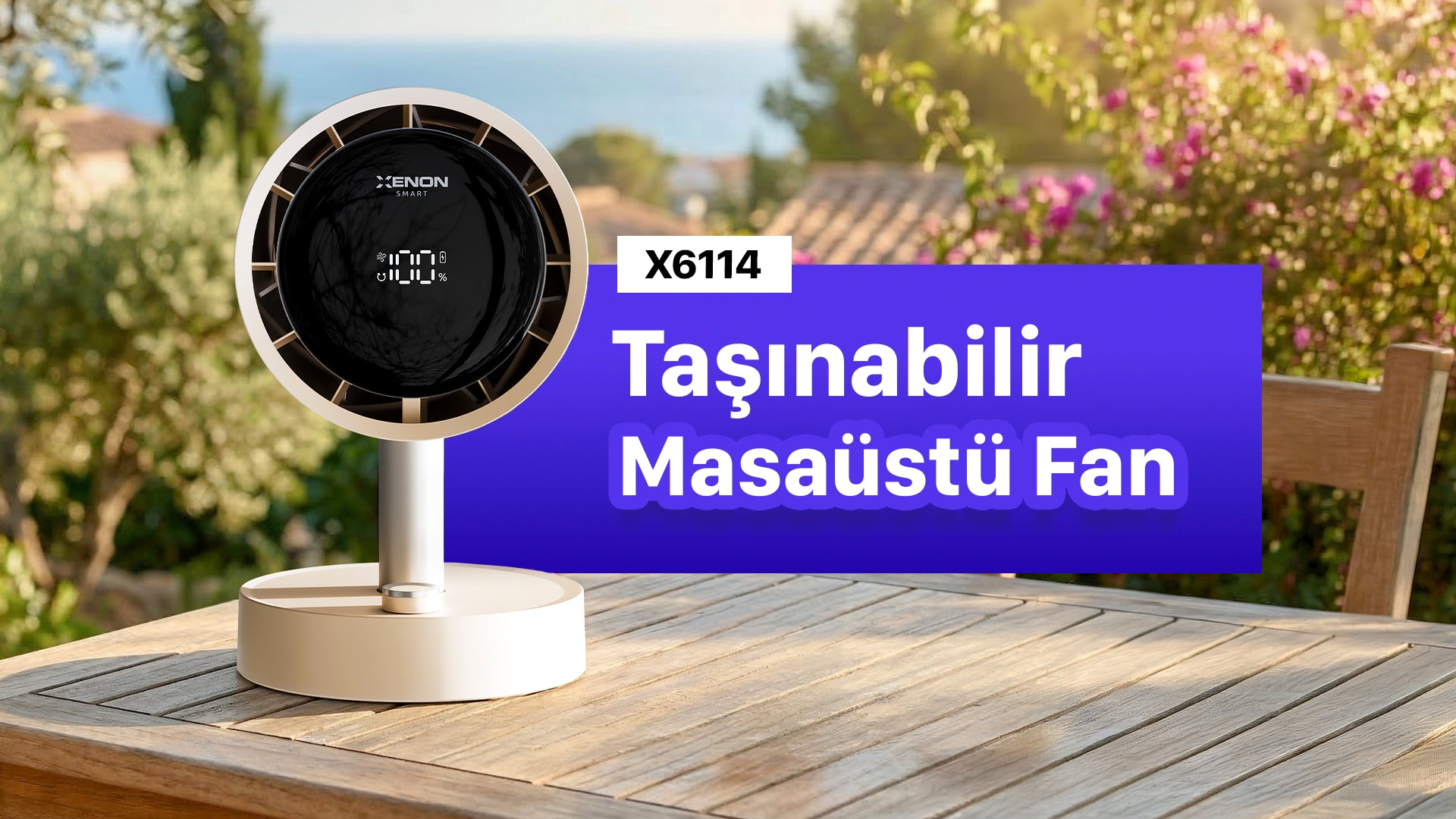 Videoyu yükle: Taşınabilir Masaüstü Fanı | 100 Kademe, Otomatik Salınım, Dijital Ekran, 2000mAh, USB-C (X6114)