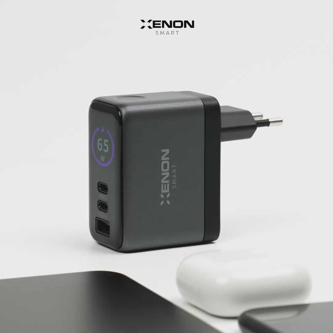 Hızlı Şarj Adaptörü | 65W, GaN, 2x USB-C ve 1 USB-A Çıkışlı, PD